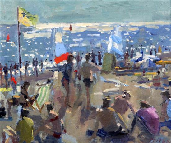 Bo Hilton, NEAC (b. 1961) Pavilion Pier & Red and Blue Sails, 10 x 12in.